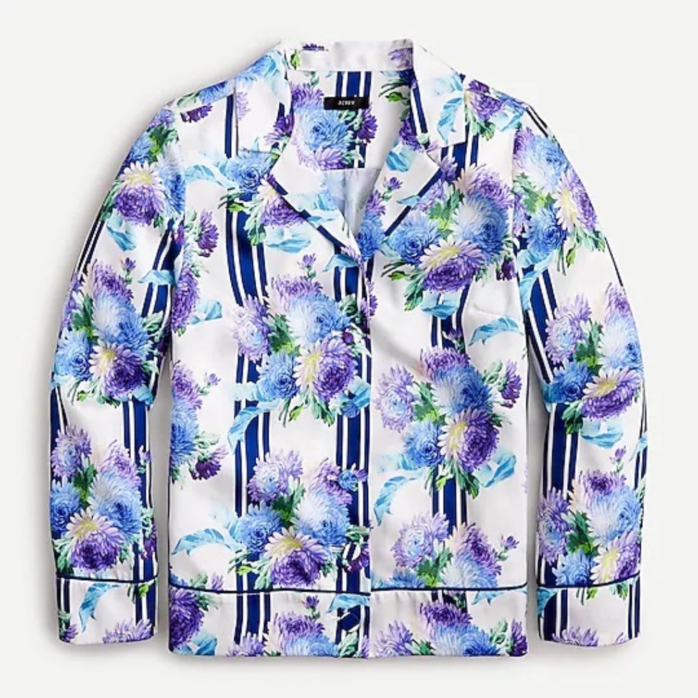 J. Crew  Drapey button-up top shirt jacket in vintage floral stripe